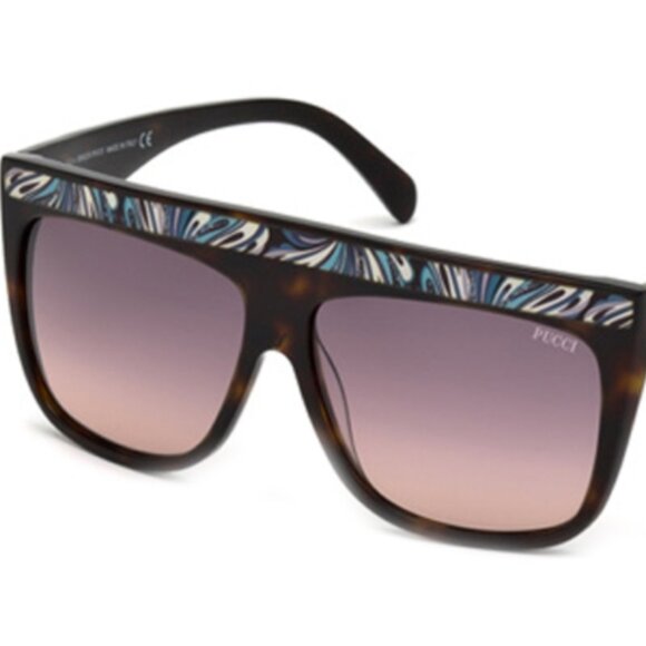 Emilio Pucci EP0008 Italy Shield Sunglasses Havana Gradient Smoke Abstract Print - Picture 2 of 14